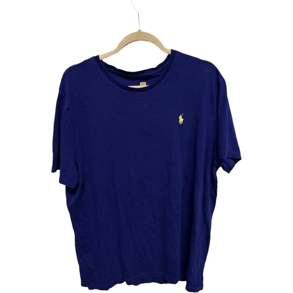 Polo Ralph Lauren Classic Crewneck T-Shirt Blue Yellow Pony Logo Short Sleeve XL